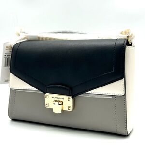 Michael Kors Kinsley Medium shoulder Flap Crossbody Bag Optic White Multi